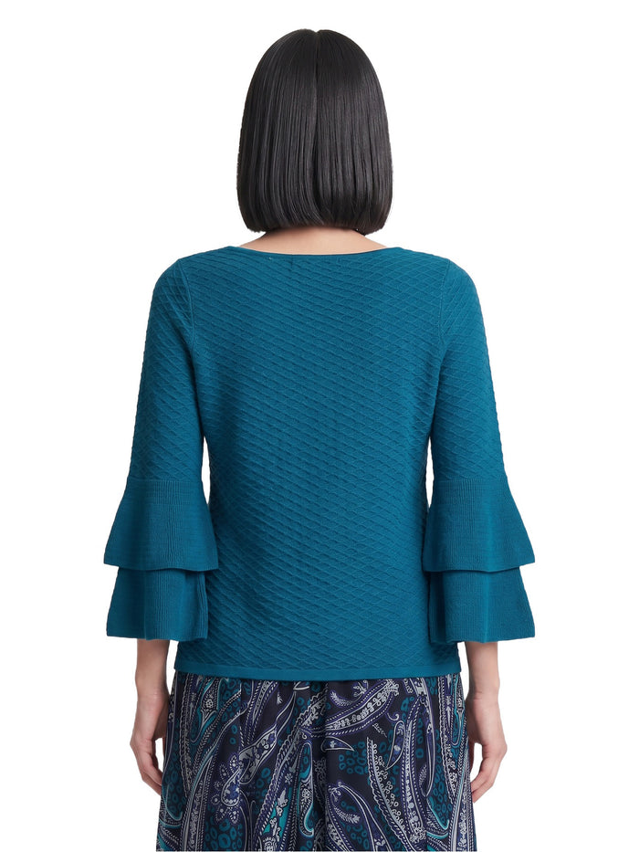 Flare Sleeve Boat Neck Top, Bottle Teal | Kasper