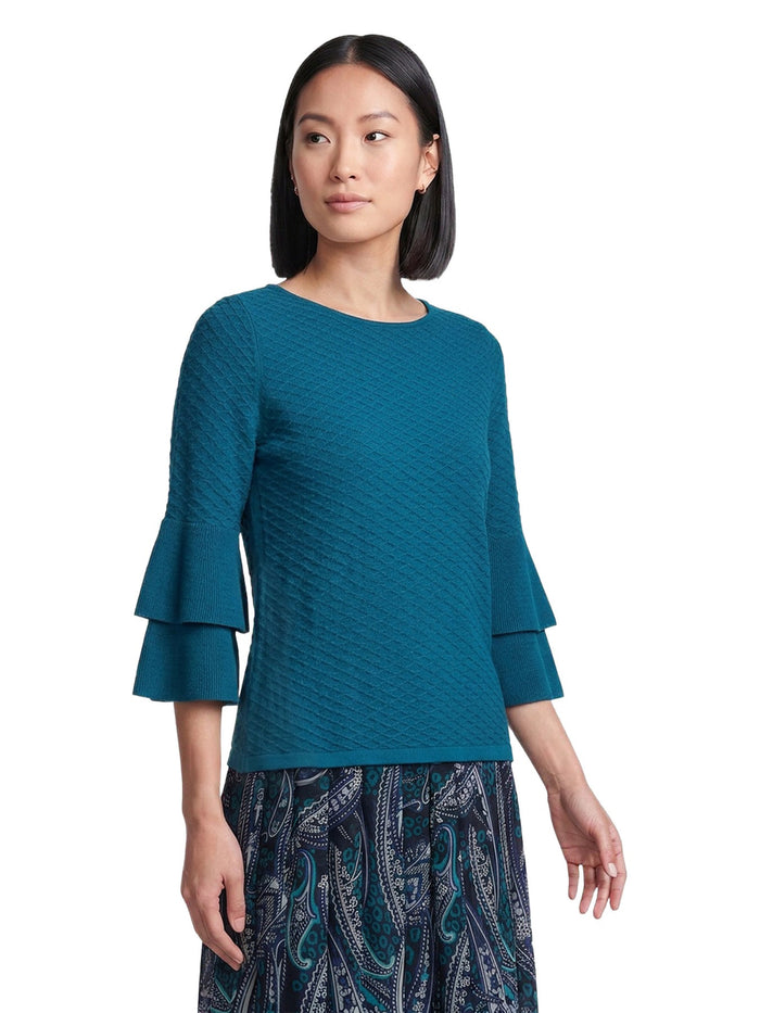 Flare Sleeve Boat Neck Top, Bottle Teal | Kasper