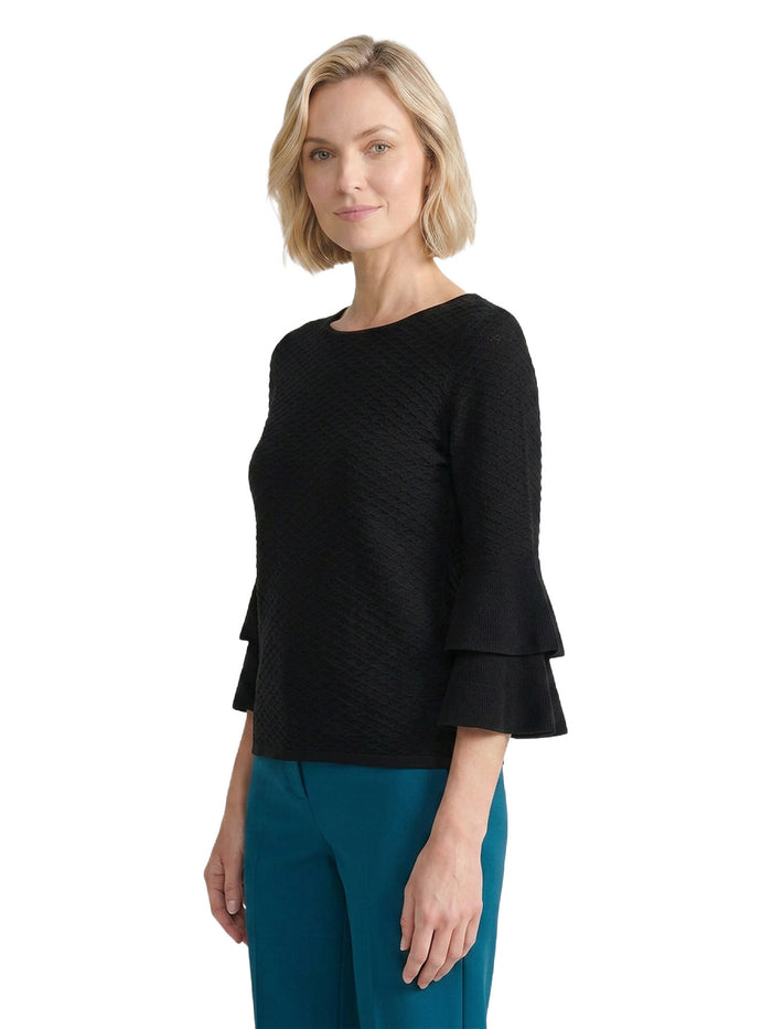 Flare Sleeve Boat Neck Top, Black | Kasper
