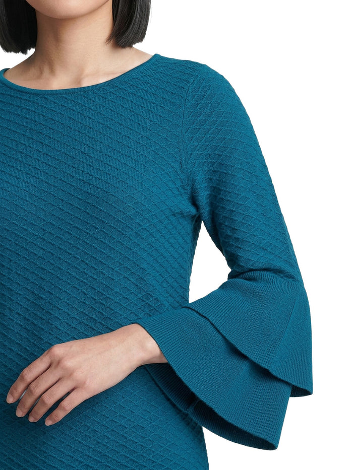 Flare Sleeve Boat Neck Top, Bottle Teal | Kasper