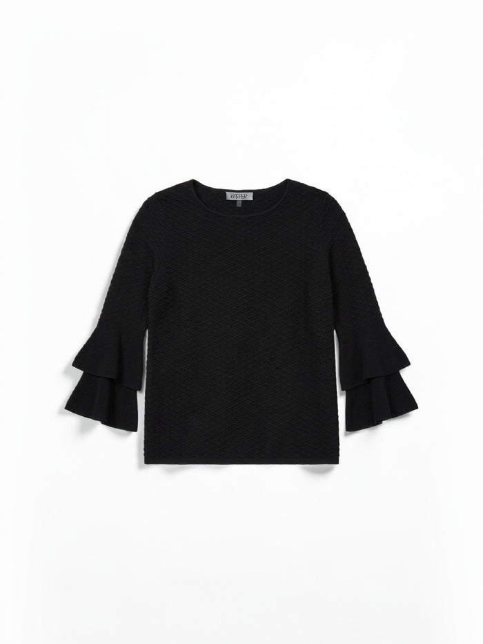 Flare Sleeve Boat Neck Top, Black | Kasper