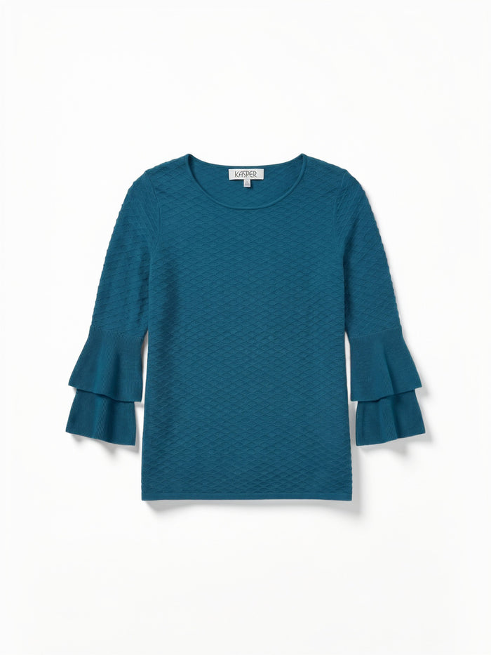 Flare Sleeve Boat Neck Top, Bottle Teal | Kasper
