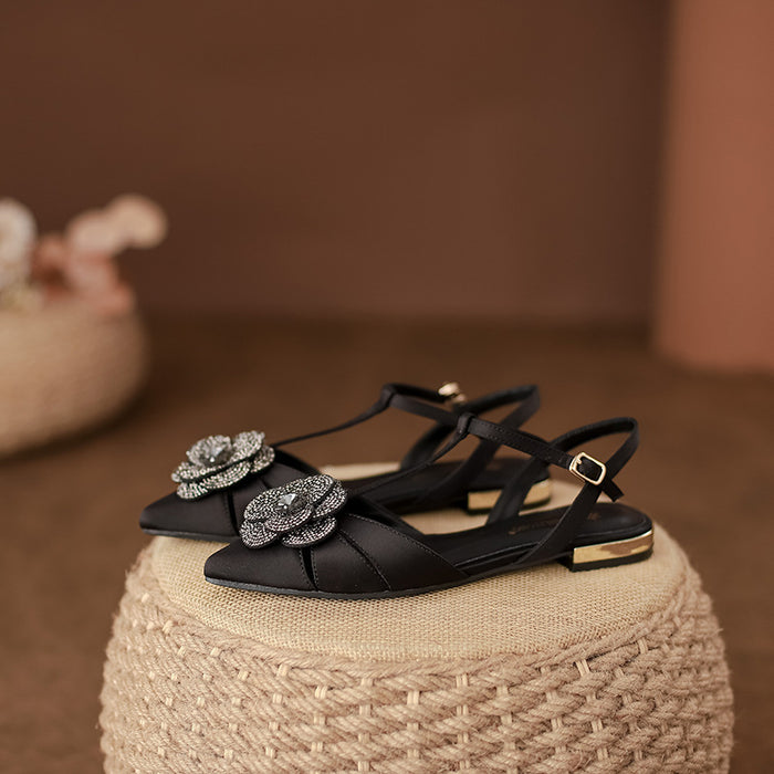 flat slingback sandals with crystal flower detail – AMARAZI