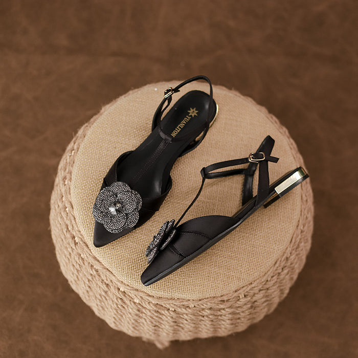 flat slingback sandals with crystal flower detail – AMARAZI