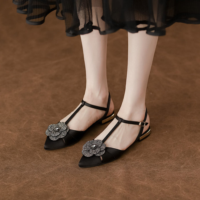 flat slingback sandals with crystal flower detail – AMARAZI