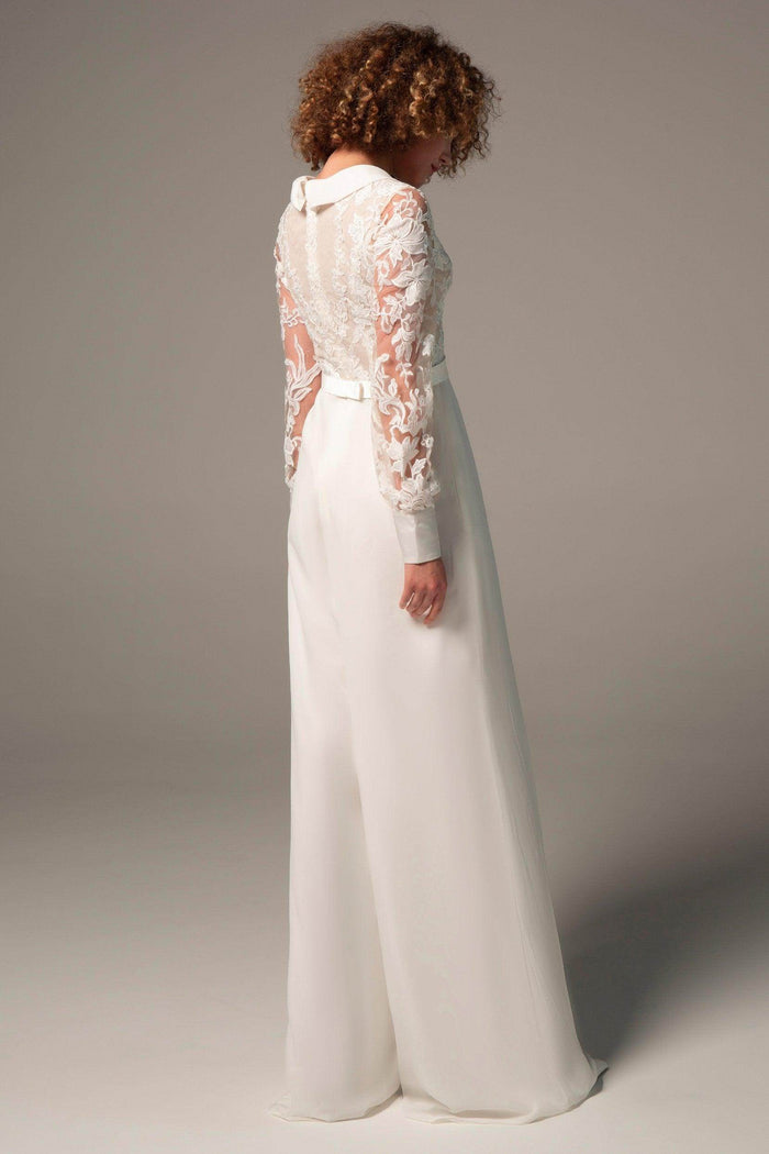 Floor Length Chiffon Tulle Wedding Jumpsuit CW2351 - COCOMELODY