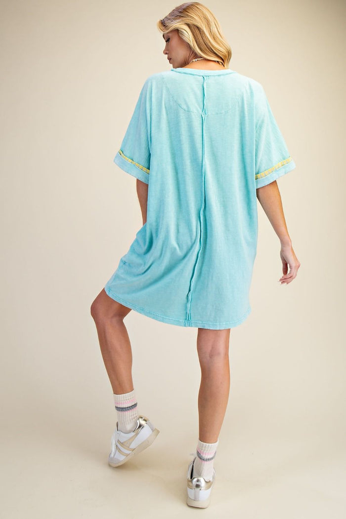 FLORAL PATCH FRONT WASHED COTTON DRESS