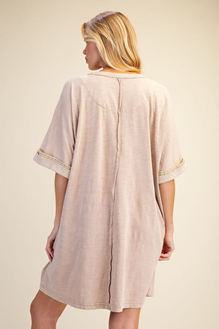FLORAL PATCH FRONT WASHED COTTON DRESS