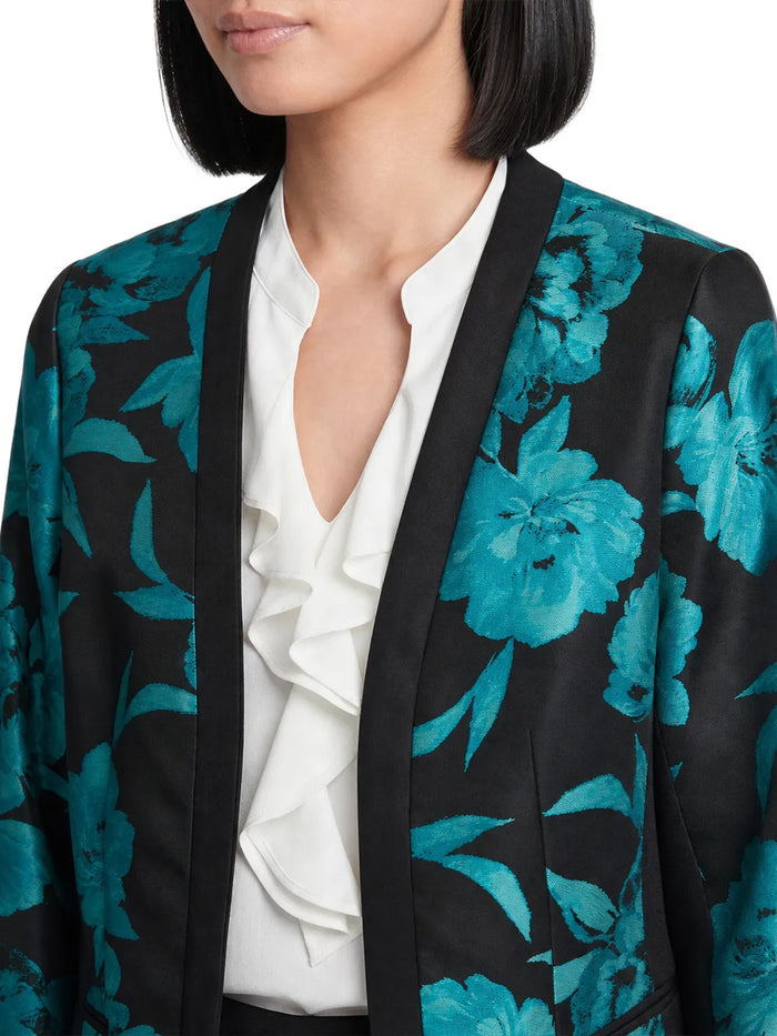 Framed Open Front Jacket, Jacquard Compression, Bottle Teal/Black Jacquard Multi | Kasper