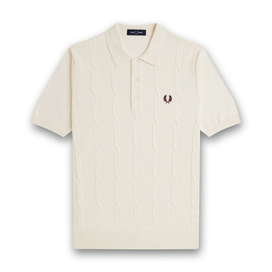 Fred Perry - Textured Cable Knit Polo in Ecru - Nigel Clare