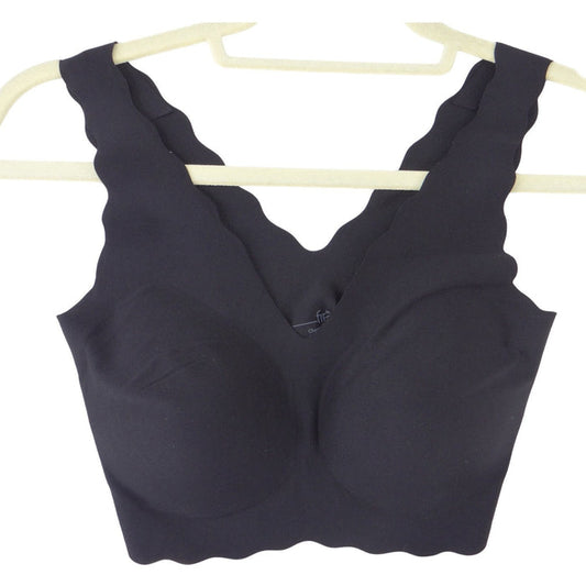 Free 24H Women Black Seamless Scalloped Edge V Neck Wireless Bralette0