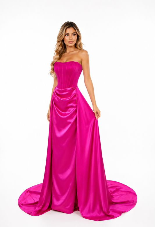 Fuchsia Strapless Satin Corset Gown – Fuchsia