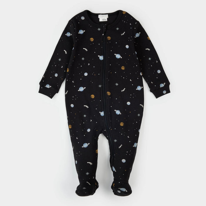 Galaxy Print on Black, Footed Sleeper