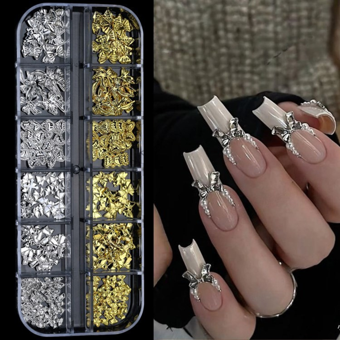 Gemini 12 pk Metal Nail Art | Gold and Silver Crosses