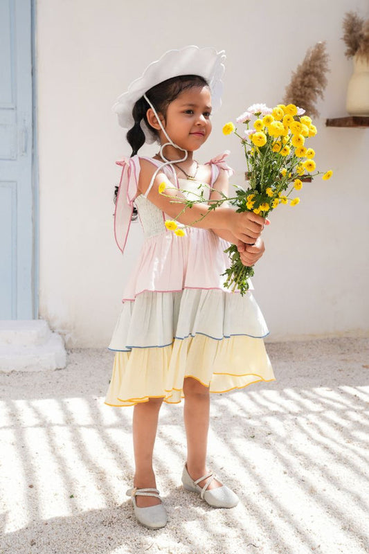 Genelia Layered Dress – Multi-Color | Infant, Toddler & Tween Cotton Dress with Smocked Bodice and Lace Trim