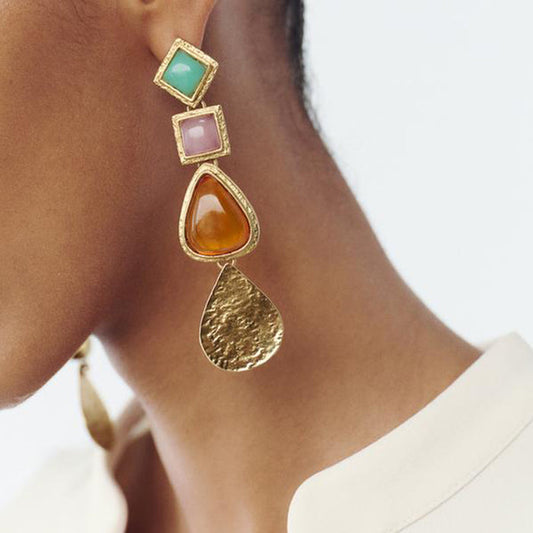 geometric drop earrings with multicolor stones - AMARAP
