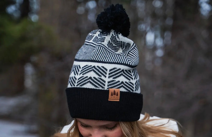 Geometric Pattern Beanie with Pom