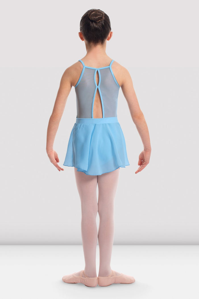 Girls Cameo Mesh Rose Embroidered Skirted Halter Leotard