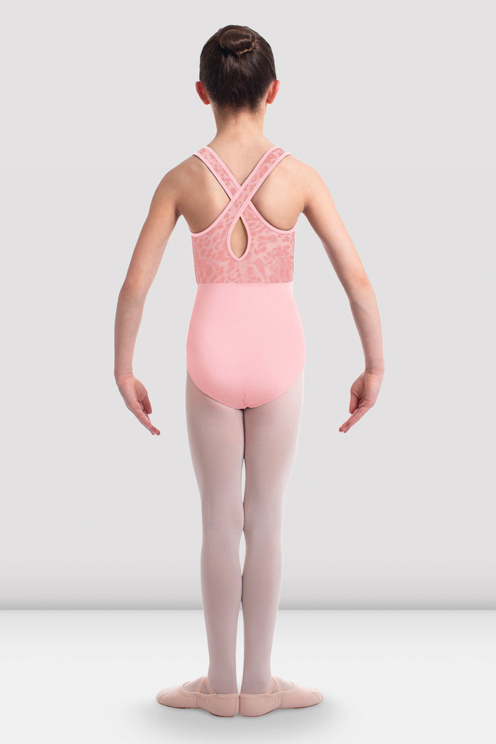 Girls Elina Animal Print Mesh Wrap Back Tank Leotard