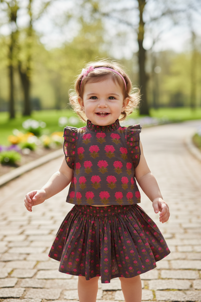 Girls Top & Tiered Skirt Set – Earthy Brown | Infant, Toddler & Tween Outfit