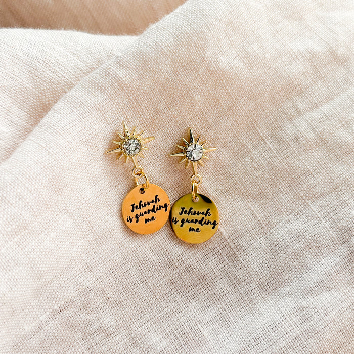 Gold Jehovah Is Guarding You Earrings