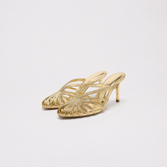 Gold Metallic Strappy Heel Sandals – LUMINA