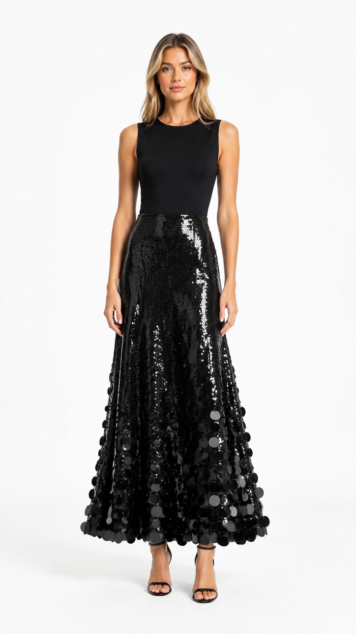 Gold Oversized Sequin Maxi Skirt – SOLVÉRA