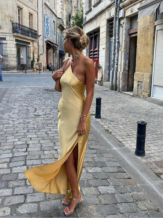 Grace - Elegant Women's Wedding Guest Dress with Halter Neck and Side Slit