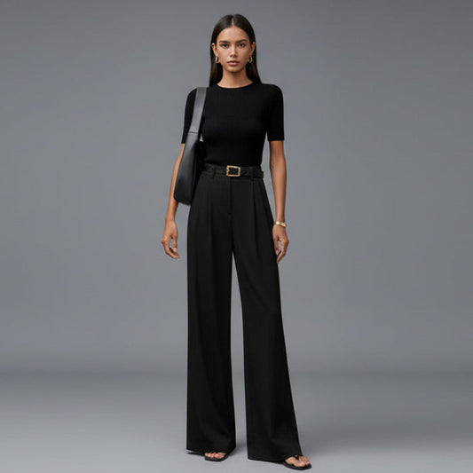 Grace - Women's High Waisted Wide Leg Pants with Pleated Front for Fall