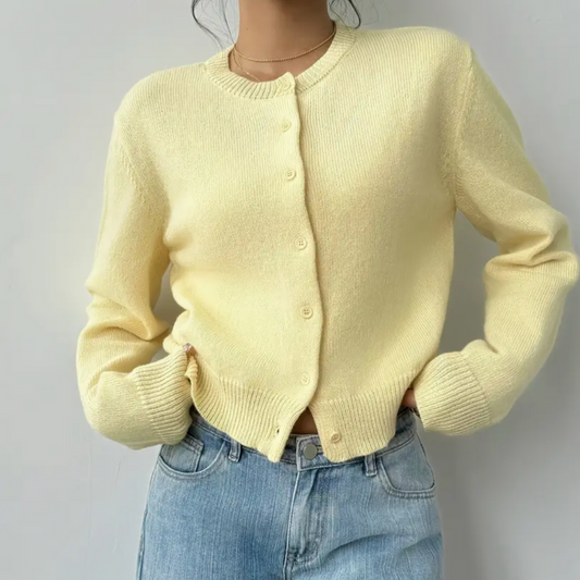 Grace - Women's Wool Style Cardigan Sweater for Fall with Round Neck
