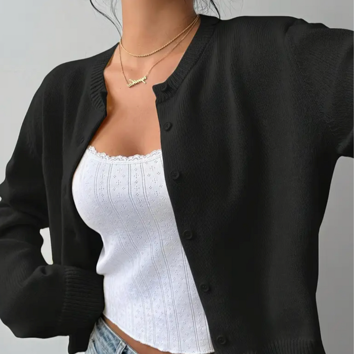 Grace - Women's Wool Style Cardigan Sweater for Fall with Round Neck