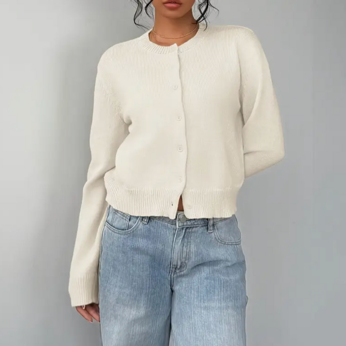 Grace - Women's Wool Style Cardigan Sweater for Fall with Round Neck