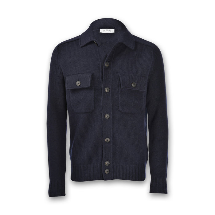 Gran Sasso - Button Through Knitted Jacket in Navy - Nigel Clare