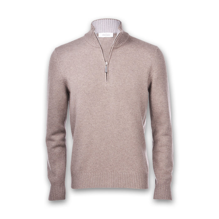 Gran Sasso - Cashmere Blend Zip Neck Knitwear in Camel - Nigel Clare