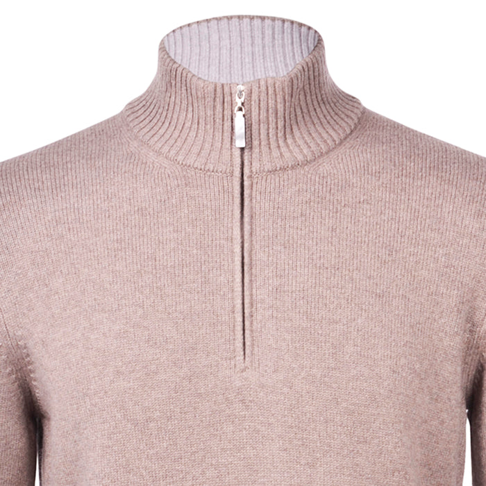 Gran Sasso - Cashmere Blend Zip Neck Knitwear in Camel - Nigel Clare