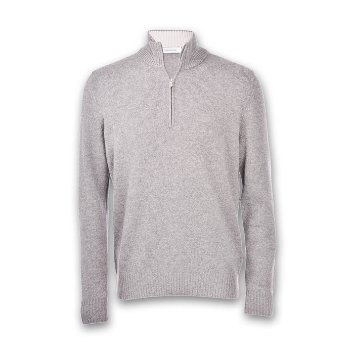 Gran Sasso - Cashmere Blend Zip Neck Knitwear in Silver - Nigel Clare