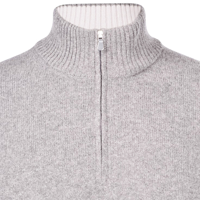 Gran Sasso - Cashmere Blend Zip Neck Knitwear in Silver - Nigel Clare