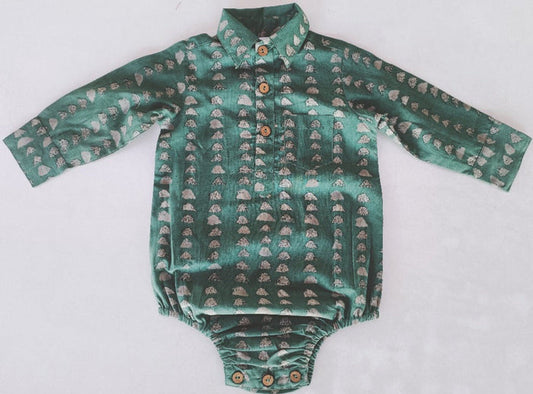 Green Print Long Sleeve Baby Romper romper Yo Baby India