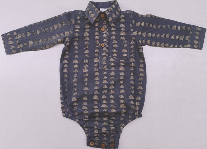 Grey Print Long Sleeve Baby Romper romper Yo Baby India