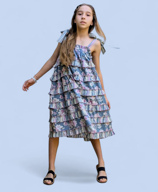 Grey Tiered Ruffle Dress : Infant : Toddler : Tween DRESS Yo Baby India