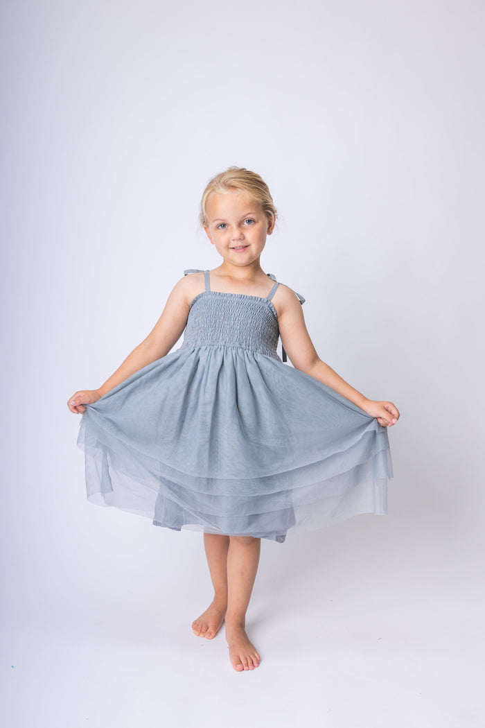 Grey Tulle Solid Color Ruffle Dress Dress Yo Baby India