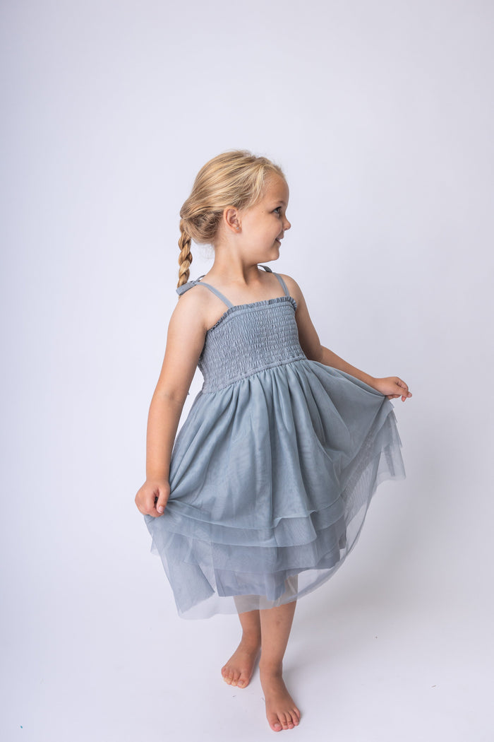 Grey Tulle Solid Color Ruffle Dress Dress Yo Baby India