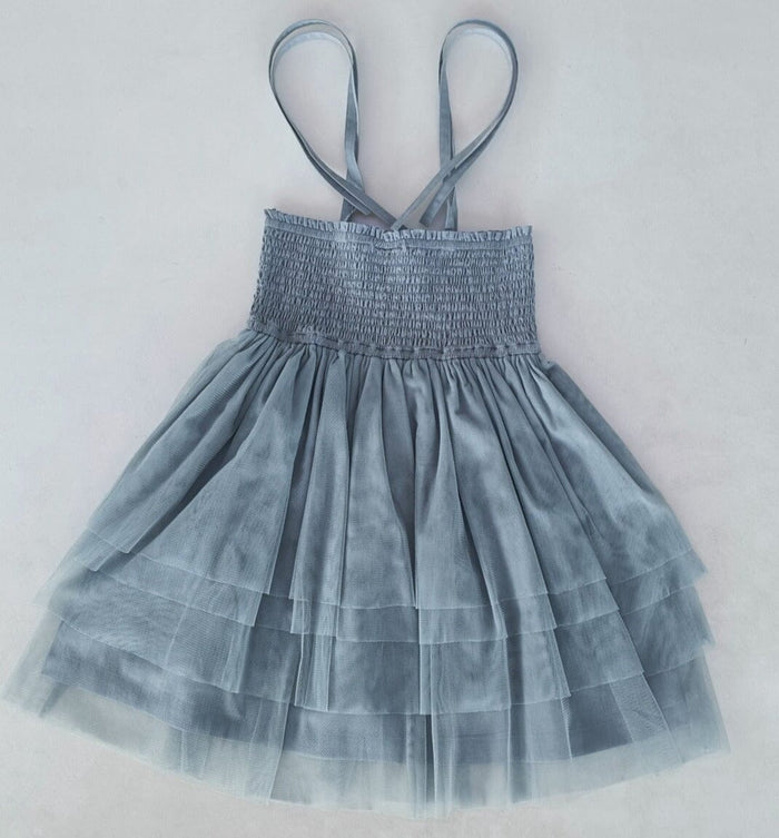 Grey Tulle Solid Color Ruffle Dress Dress Yo Baby India