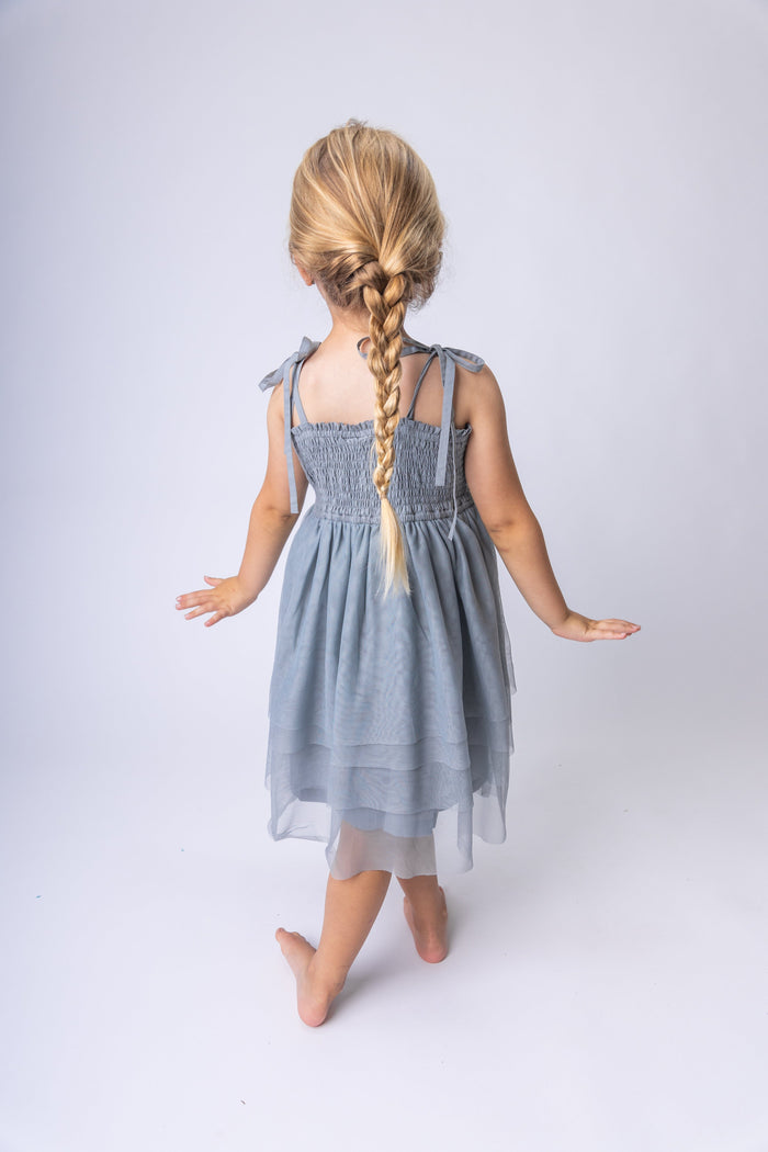 Grey Tulle Solid Color Ruffle Dress Dress Yo Baby India