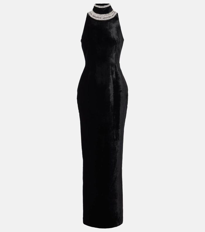 halter velvet gown with embellished neckline – Gomah