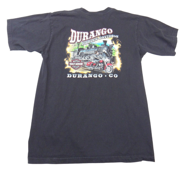 Harley Davidson Big Logo Durango Colorado Steam Engine Graphic T Shirt Black Lrg3