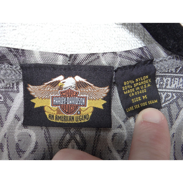 Harley Davidson Womens Grey Tribal Logo Mesh Sheer Long Sleeve Top Size M 39652