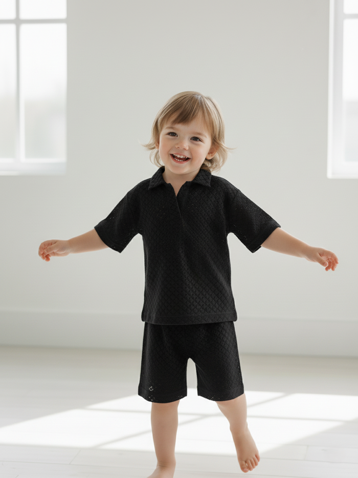 Harley Shorts and T-Shirt Set Black Gender Neutral — Cotton Kids Co-Ord | 0-13 Years