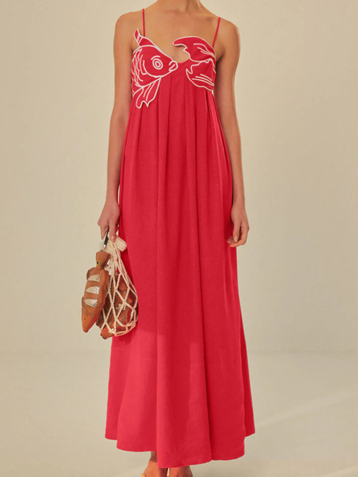 Harper - Boho Women's Maxi Dress with Embroidered Detail and Spaghetti Straps
