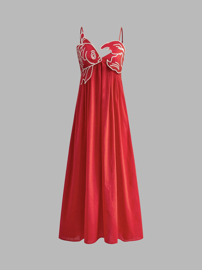 Harper - Boho Women's Maxi Dress with Embroidered Detail and Spaghetti Straps